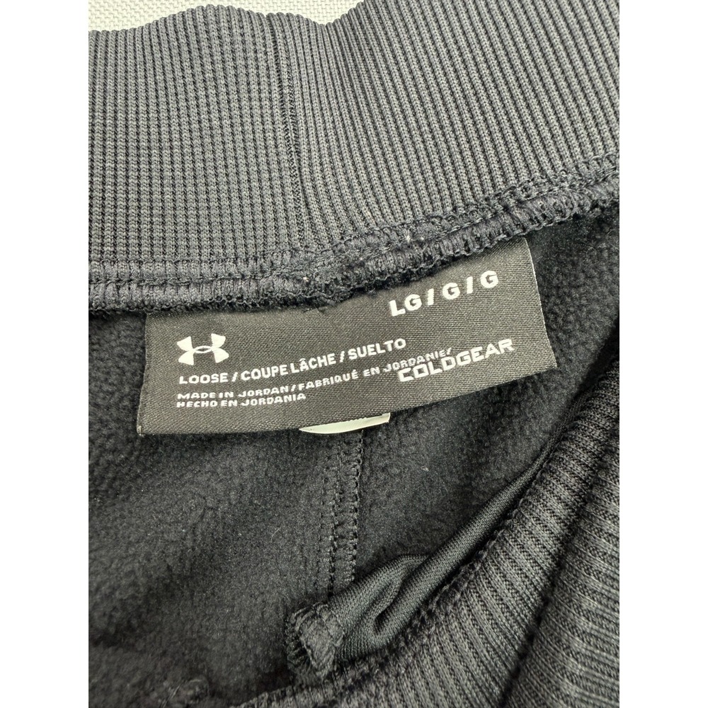 Under Armour ColdGear Mens Large Black Fleece Sweatpants Loose Fit Open Bottom - Picture 3 of 5